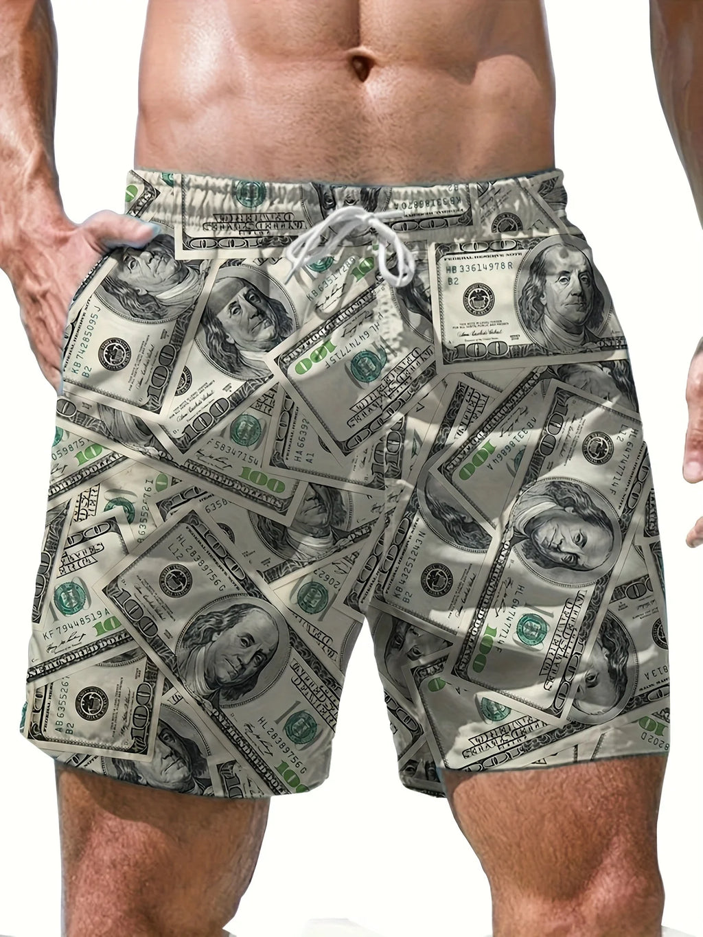 Money 3D Print Sports Quick Dry Breathable Men Shorts Beach Casual Fun Outdoor