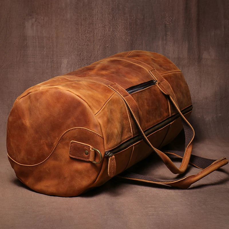 GURO Vintage Crazy Horse Cowhide Travel Bag Men's Real Leather Handbag Casual Weekend Camping Luggage Bag