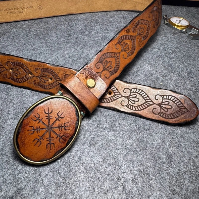 Genuine Leather Tough Guy Men's Belt Luxury Designer Strap Thick Cowhide Pure Copper Buckle Lucky Totem Classic Retro Jeans Belt