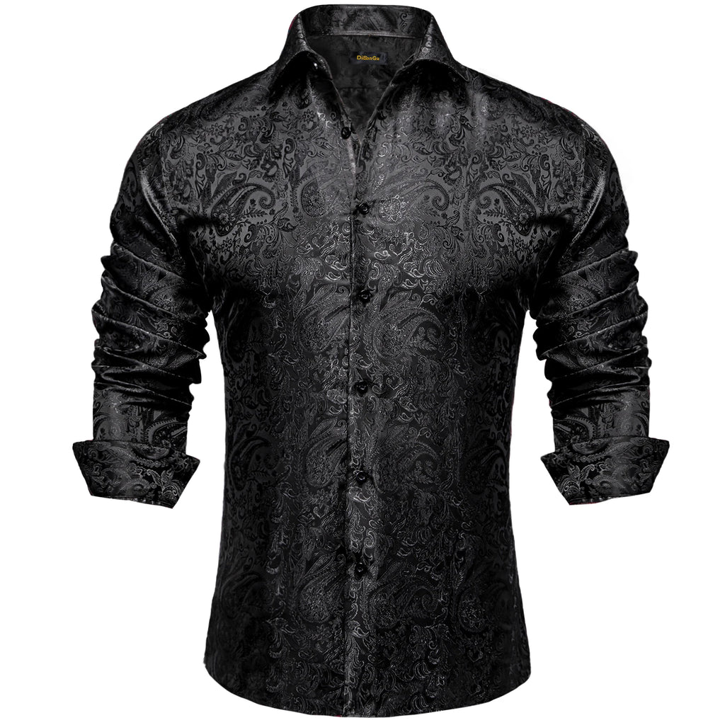 Men's Shirts Long Sleeve Polyester Dress Shirts Luxury Tuxedo Turn Down Collar Social Paisley Shirt Men Clothing