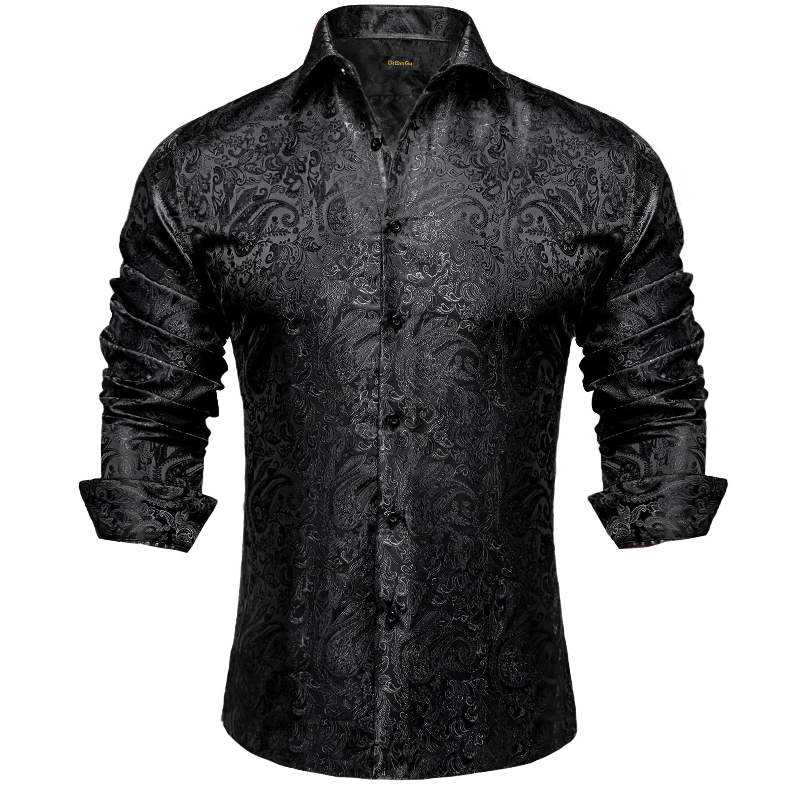 Men's Shirts Long Sleeve Polyester Dress Shirts Luxury Tuxedo Turn Down Collar Social Paisley Shirt Men Clothing