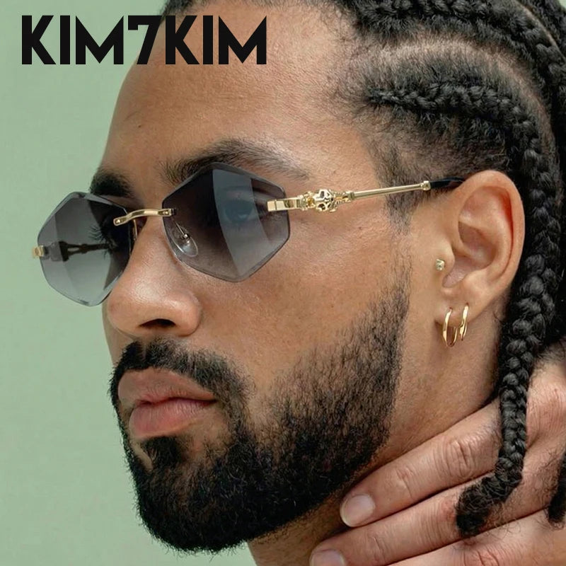Small Hexagon Rimless Photochromic Sunglasses Men 2026 Luxury Leopard Frameless Sun Glasses Vintage Punk Polygon Eyewear Shade
