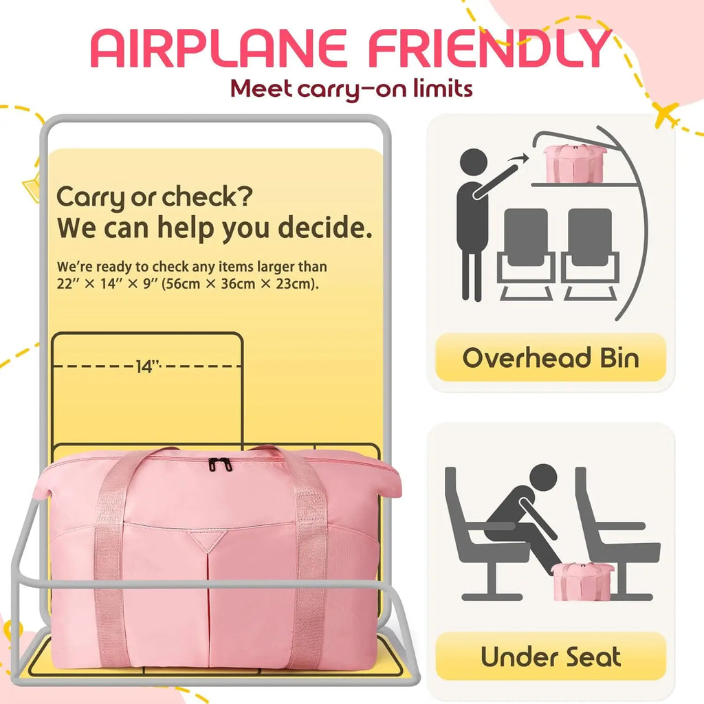 Versatile Travel Duffel Bag with Trolley Sleeve, Waterproof Pocket for Gym and Hospital Use in Pink