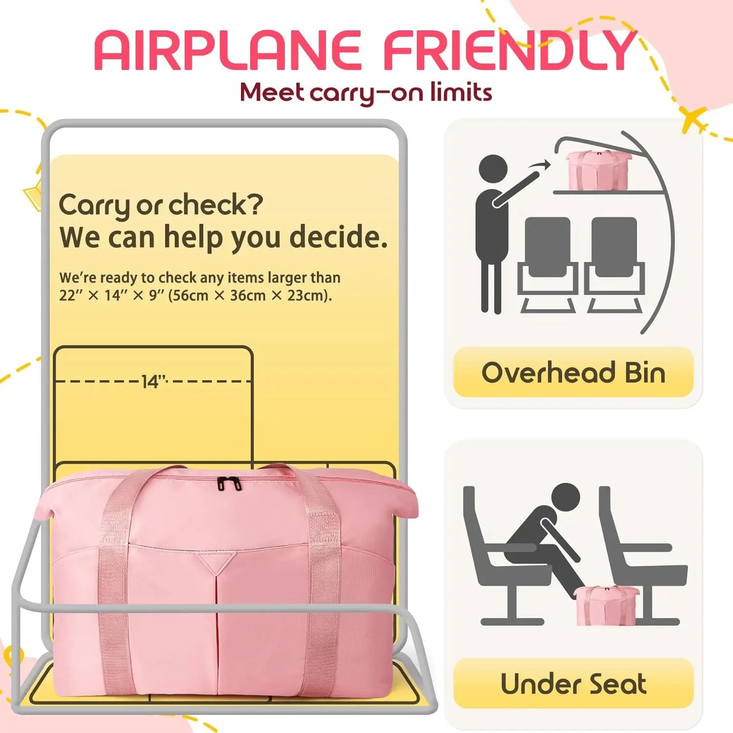 Versatile Travel Duffel Bag with Trolley Sleeve, Waterproof Pocket for Gym and Hospital Use in Pink
