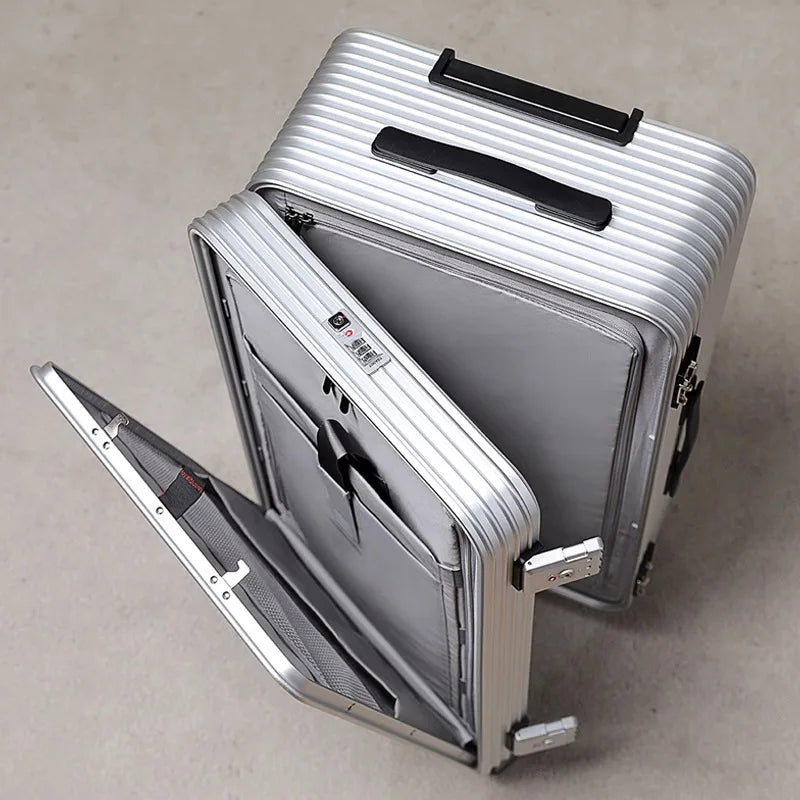 Men's Suitcase All Aluminum Magnesium Alloy Boarding Box Front Laptop Trolley Case Business Luggage