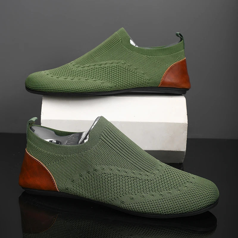 MAEDEF Summer Men Slip on Flat Breathable Brown Man Shoes Men's Comfort Soft Sole Casual Shoe Man Slippers Loafers Walking Shoes