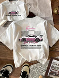 Pink Sports Car Freedom Women's Tee - Trendy Automotive Graphic, Casual Cool Top
