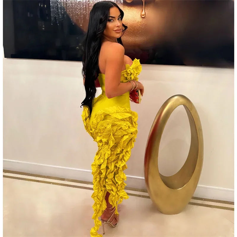 Elegant Ruffles Tassel Birthday Dress, Strapless, Sleeveless