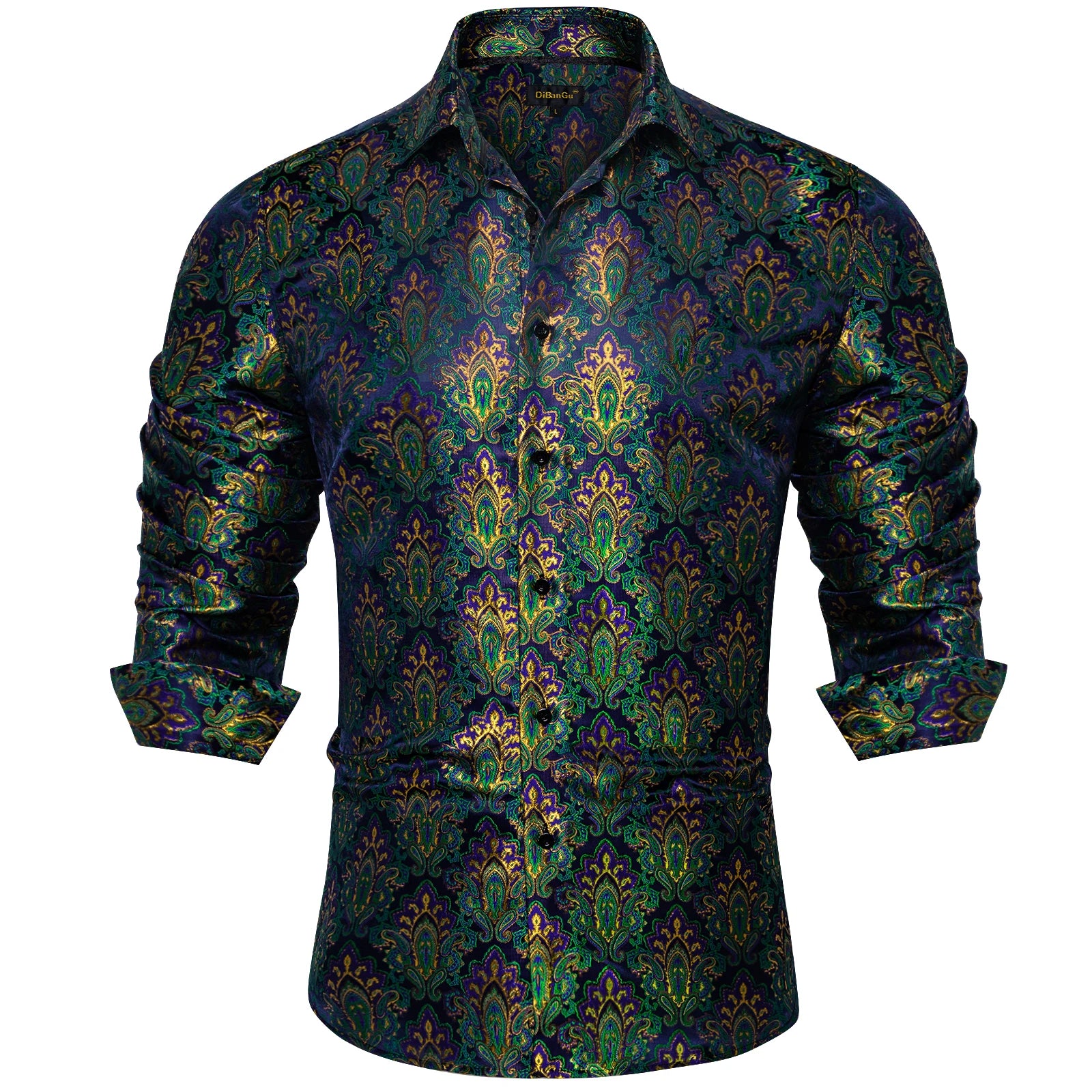 Men's Shirts Long Sleeve Polyester Dress Shirts Luxury Tuxedo Turn Down Collar Social Paisley Shirt Men Clothing