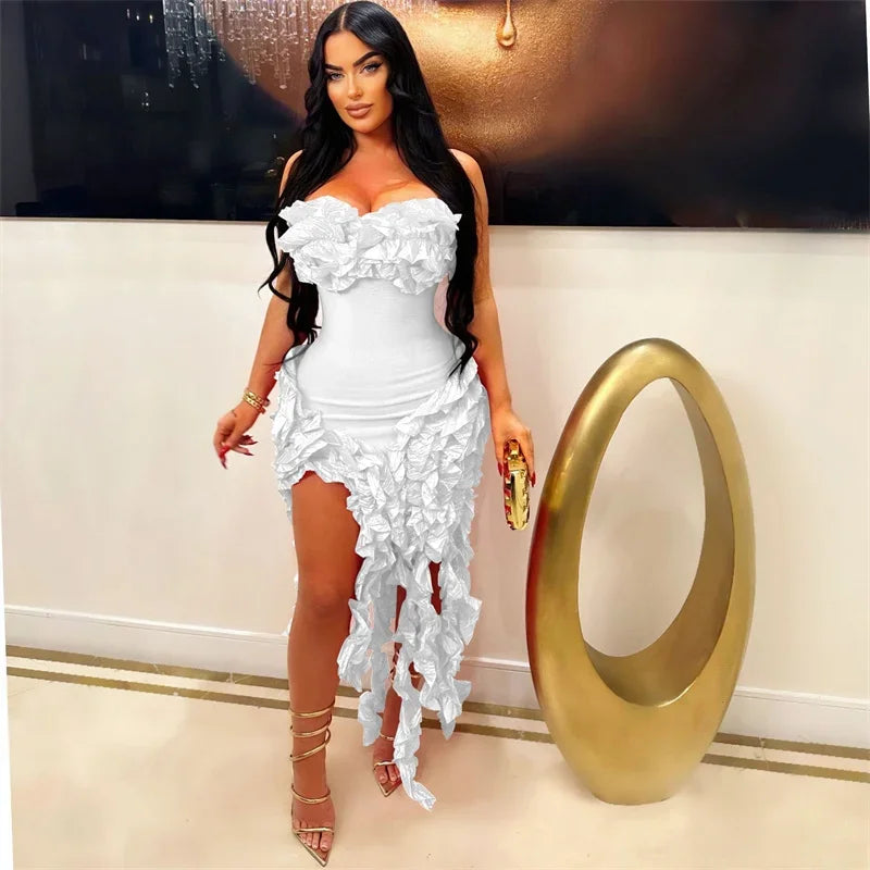 Elegant Ruffles Tassel Birthday Dress, Strapless, Sleeveless