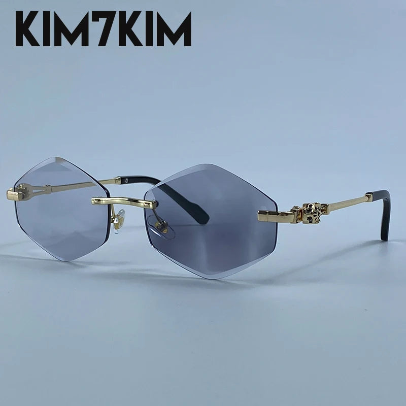 Small Hexagon Rimless Photochromic Sunglasses Men 2026 Luxury Leopard Frameless Sun Glasses Vintage Punk Polygon Eyewear Shade