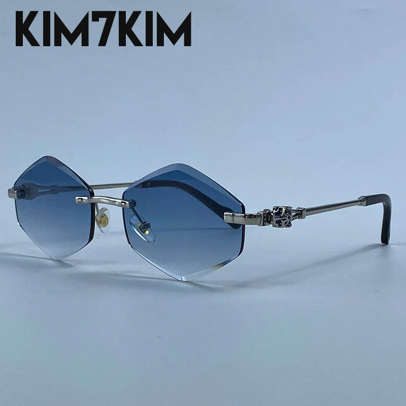 Small Hexagon Rimless Photochromic Sunglasses Men 2026 Luxury Leopard Frameless Sun Glasses Vintage Punk Polygon Eyewear Shade