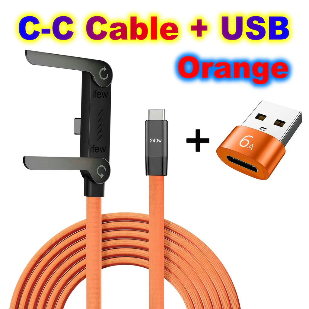 USB Type C Flat Charger Charging Cable C Kick Cable Stand With Invisible Support Foldable Phone Holder 240W Charge Wire Bracket