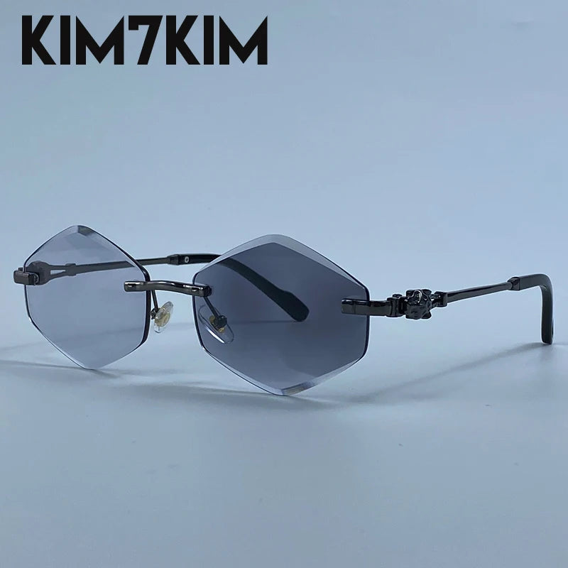 Small Hexagon Rimless Photochromic Sunglasses Men 2026 Luxury Leopard Frameless Sun Glasses Vintage Punk Polygon Eyewear Shade