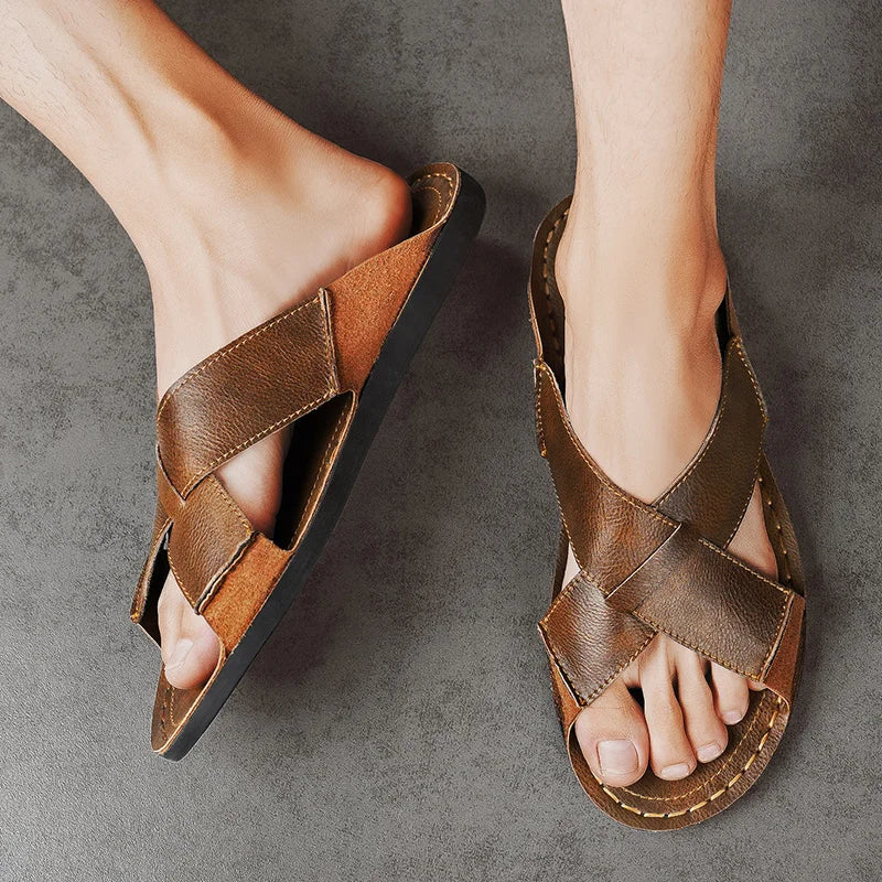 Men Sandals Genuine Leather Mens Casual Shoes Outdoor Men Leather Sandals for Men Beach Shoes Roman mens Shoes