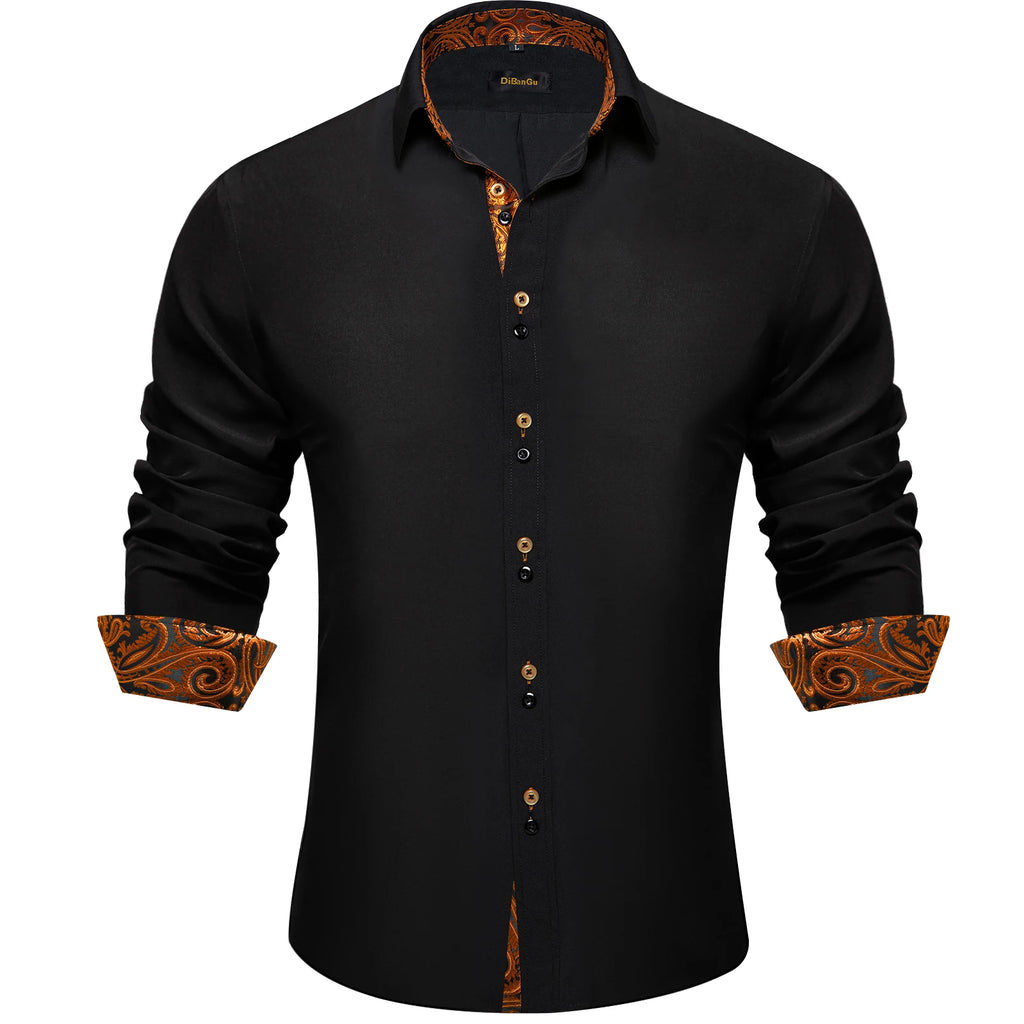Men's Polyester Cotton Shirts Long Sleeve Paisley Patchwork Social Casual Dress Shirt