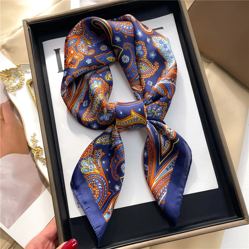 Luxury Imitation Silk Scarf Black And White Striped Head Wrap For Women Multifunction Silk Feeling Neckerchief