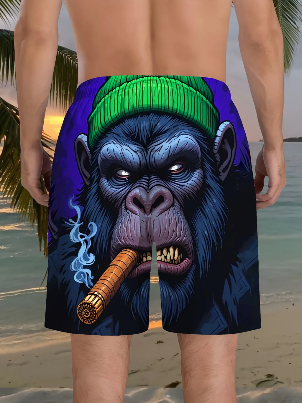 3D Gorilla Print Design Fashion Waterproof Quick-Dry Sports Men Surfing Beach Shorts