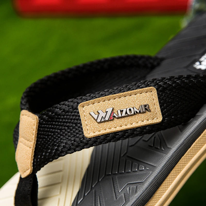 Summer trend contrasting flip flops for men wearing non-slip soft bottom braided beach sandy rubs