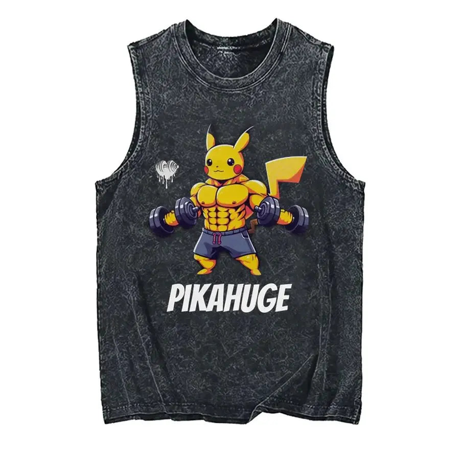 Oversized Vintage Washed Vest Anime Pokemon Men's Tank Top Man Sleeveless Shirt Summer
