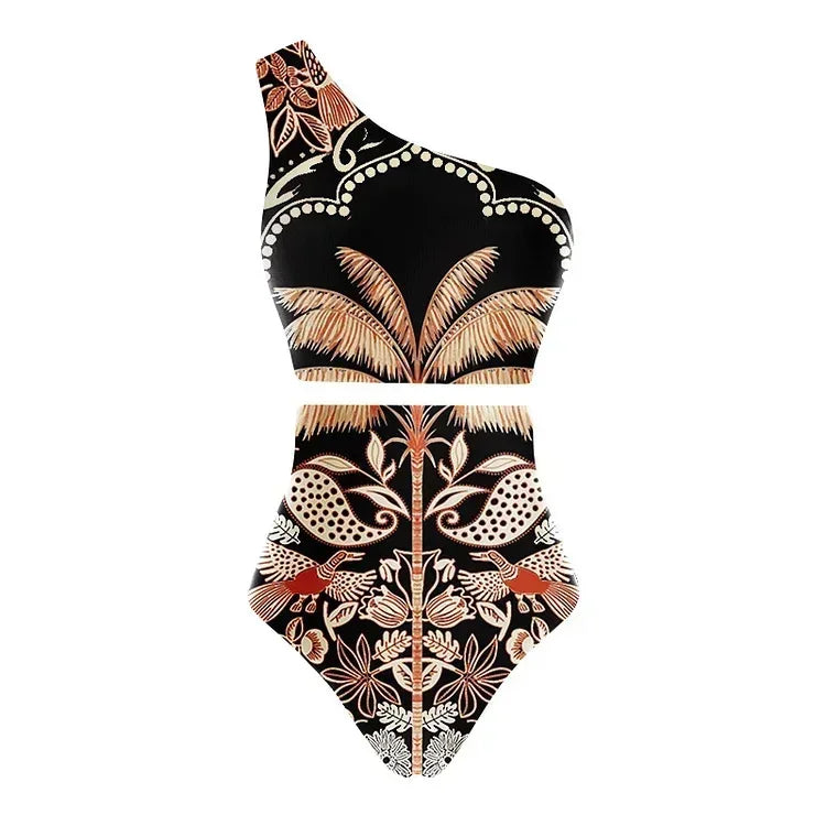 Sexy Bird Print Mesh High Waist Bikini 3 Pieces Sets Women Fashion Hollow Out One Pieces Swimwear 2026 New Beach Sarong Monokini