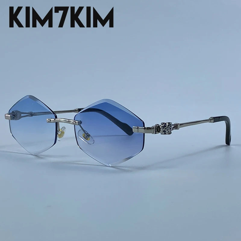 Small Hexagon Rimless Photochromic Sunglasses Men 2026 Luxury Leopard Frameless Sun Glasses Vintage Punk Polygon Eyewear Shade