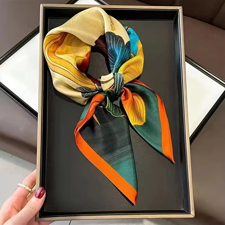 Luxury Imitation Silk Scarf Black And White Striped Head Wrap For Women Multifunction Silk Feeling Neckerchief