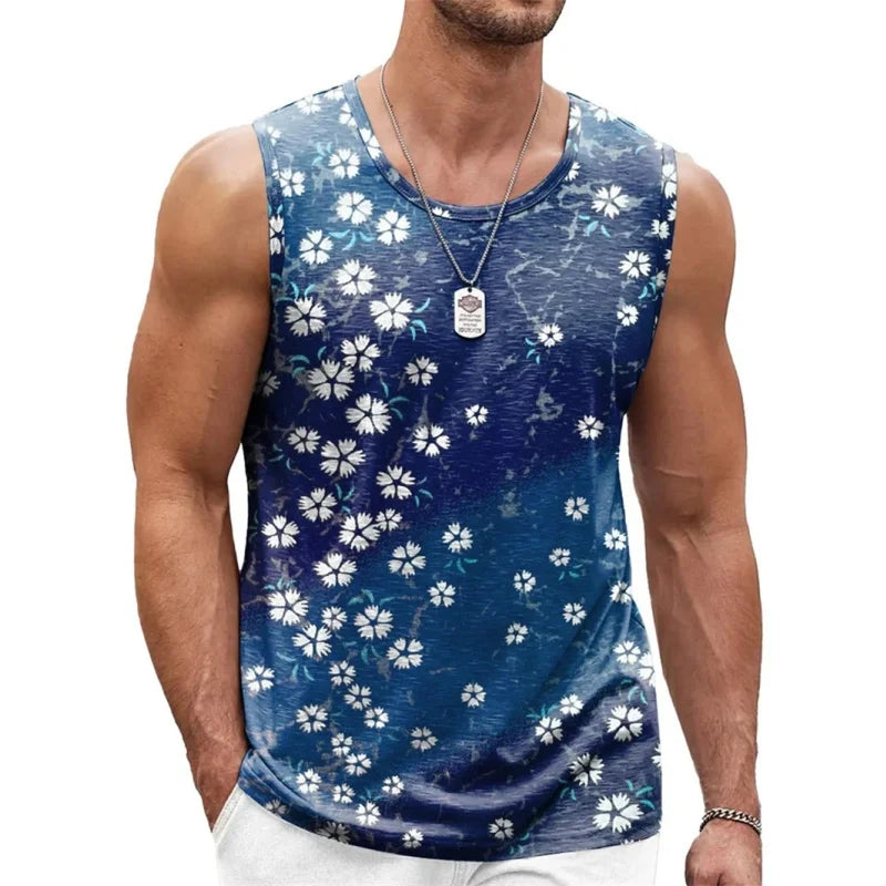 3D Printed Fun Geometry Tank Tops For Man Colorful Flowers Pattern Tees Summer Casual Vest Oversized Sports Street Tank Top