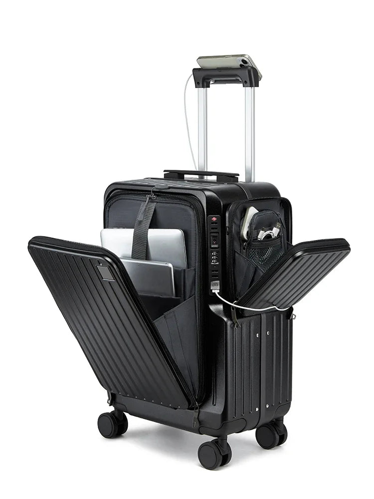 Front Opening Carry on Luggage Suitcase Multifunctional Trolley Case 20 Inch Trip Cabin Password Lock Luggage Case Travel Bags