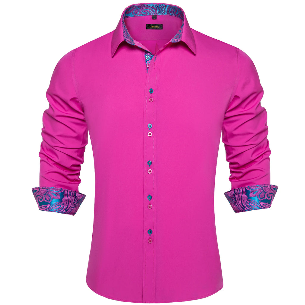 Men's Polyester Cotton Shirts Long Sleeve Paisley Patchwork Social Casual Dress Shirt