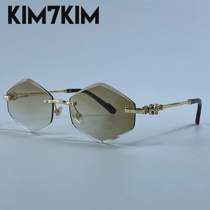 Small Hexagon Rimless Photochromic Sunglasses Men 2026 Luxury Leopard Frameless Sun Glasses Vintage Punk Polygon Eyewear Shade