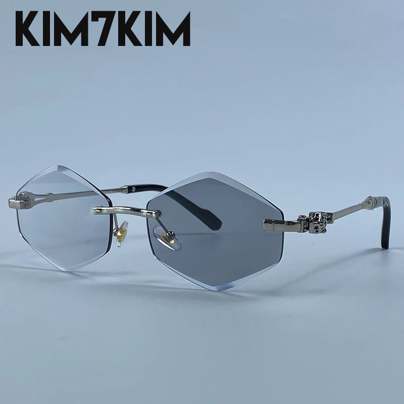 Small Hexagon Rimless Photochromic Sunglasses Men 2026 Luxury Leopard Frameless Sun Glasses Vintage Punk Polygon Eyewear Shade