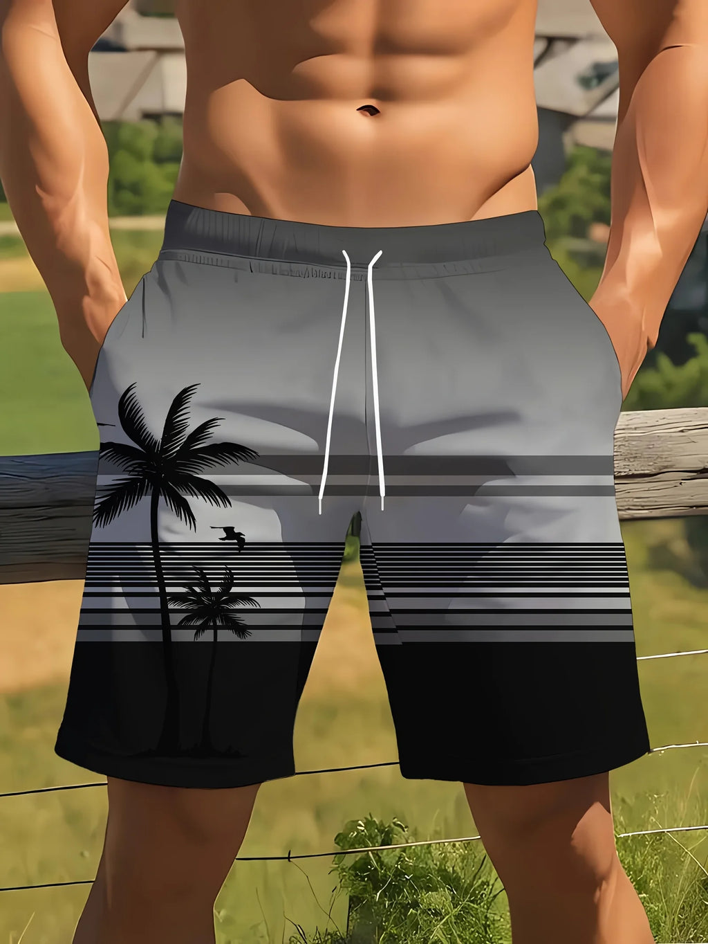 Men's Ocean Coconut Tree Print Beach Shorts Summer New Vacation Surfboard Casual Classic Men's Quick-Dry Shorts