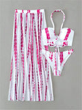 3 Pieces Tie Dye Cross Bikini, Women Sexy Halter Swimsuit & Cover Up Pants Swimwear Bathers Bathing Swimming Suit Beachwear