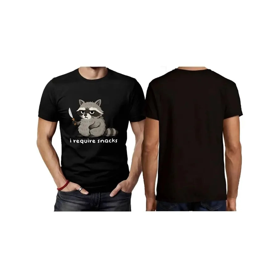Men's Funny Raccoon "I Require Snacks" Vintage T-Shirt - Cute Raccoon Face and Humor Text Loose Fit Casual Shirt