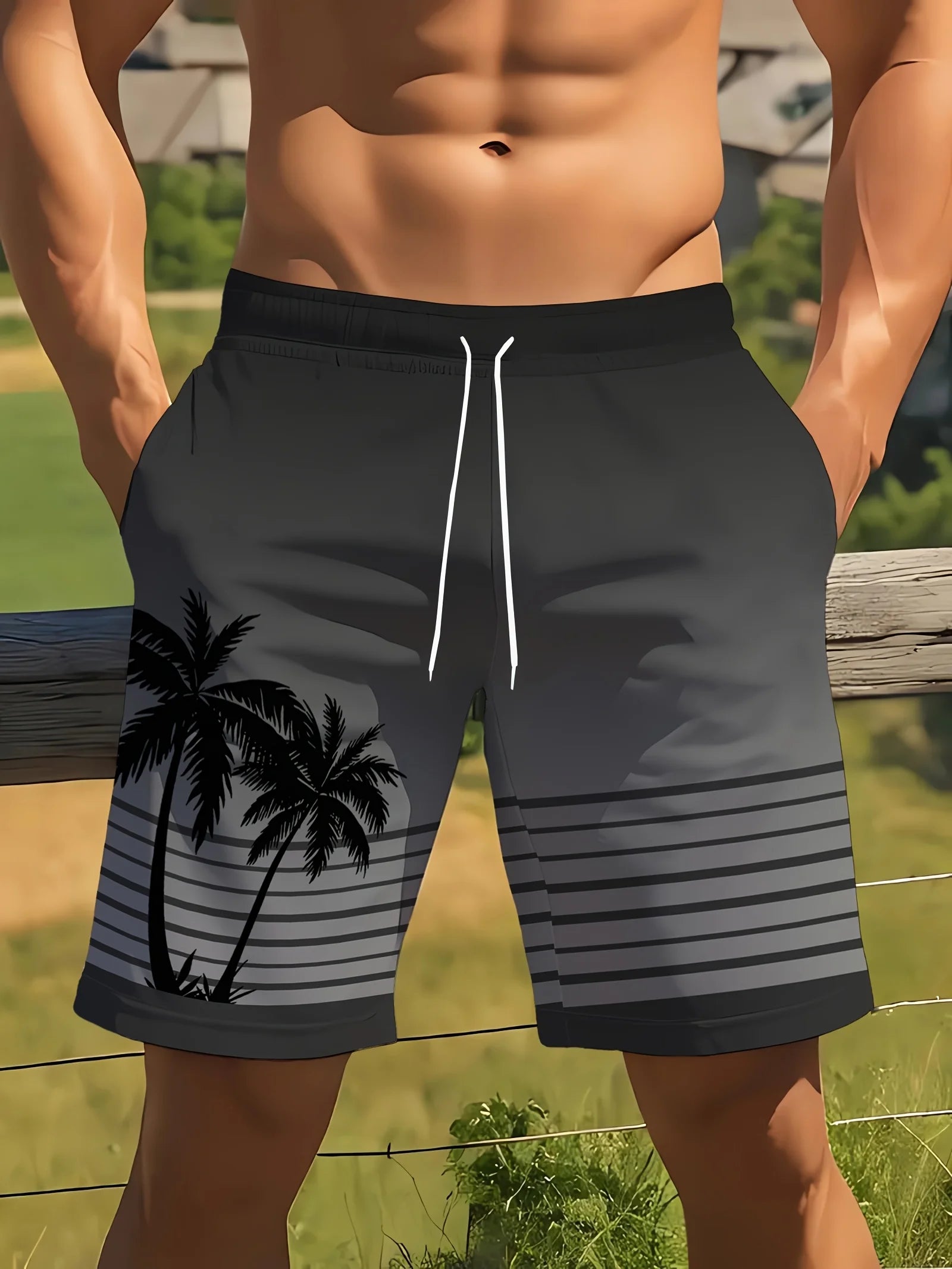 Men's Ocean Coconut Tree Print Beach Shorts Summer New Vacation Surfboard Casual Classic Men's Quick-Dry Shorts