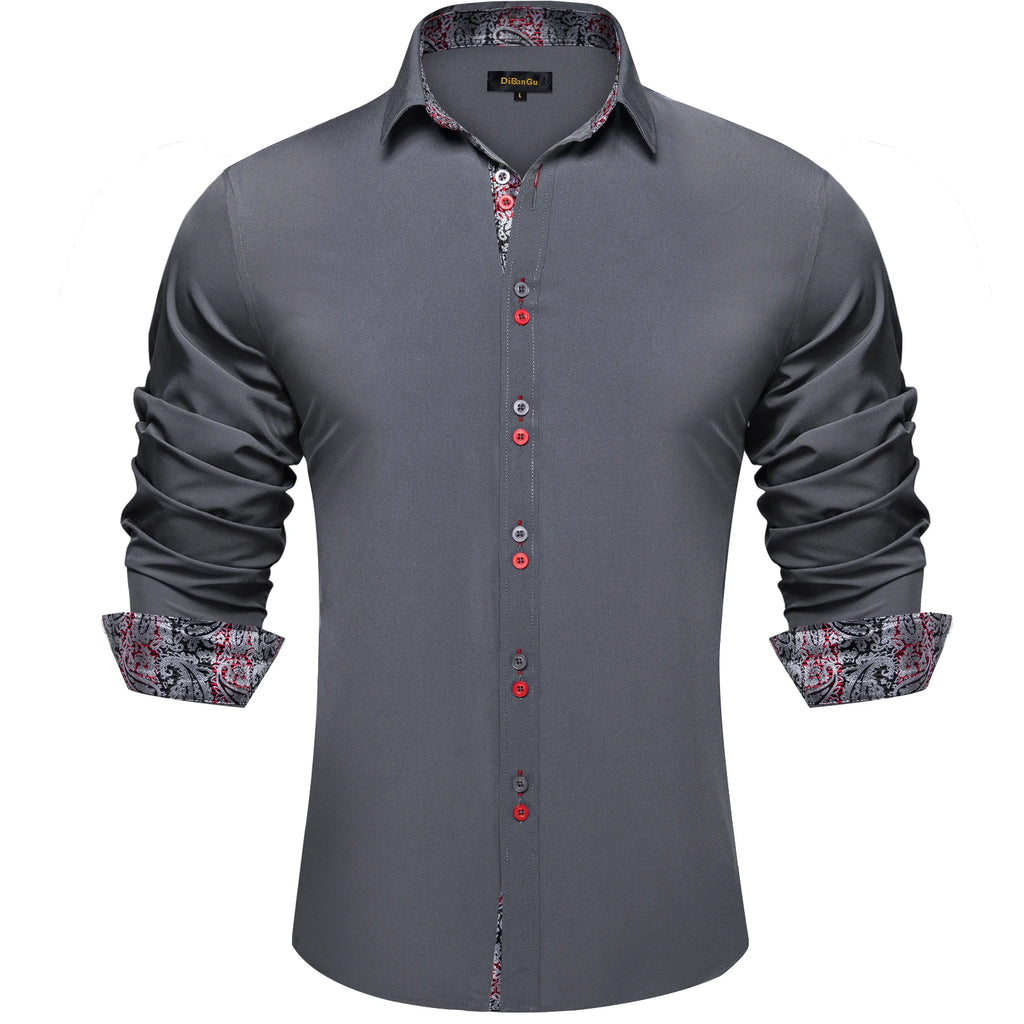 Men's Polyester Cotton Shirts Long Sleeve Paisley Patchwork Social Casual Dress Shirt