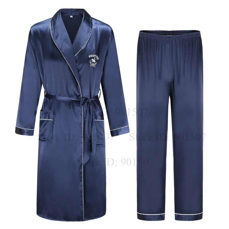 Men Homewear Leisure Sleeprobes Satin Robe Summer Spring Nightwear Male Casual Kimono Bathrobe Ice Silk Sleepwear Nightgown