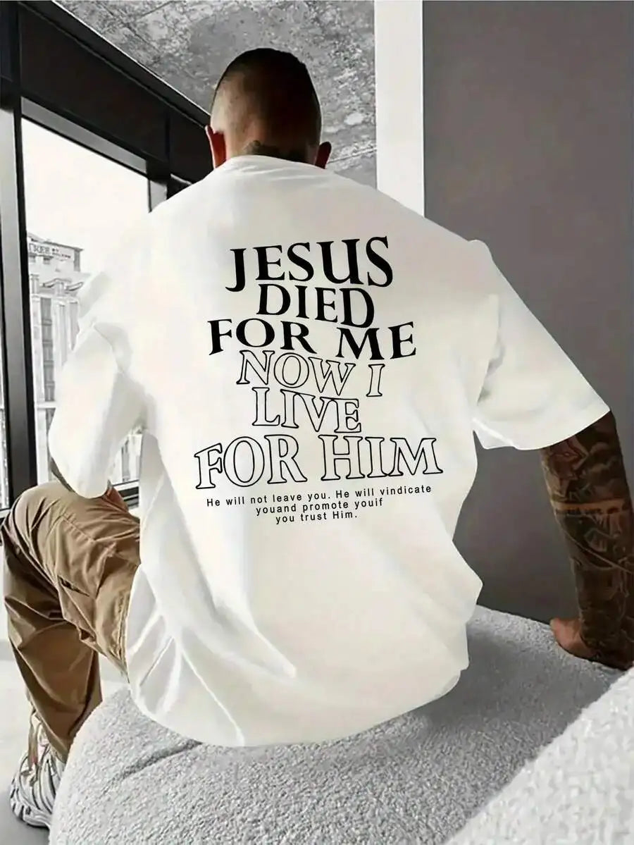 Men's Plus Size Jesus Pattern T-Shirt - Loose Fit Short Sleeve Top With Inspirational Religious