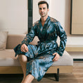 Pajama men's spring and autumn silk thin style oversized pajamas long sleeved bathrobes ice silk bathrobes