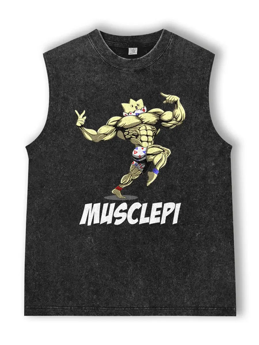 Oversized Vintage Washed Vest Anime Pokemon Men's Tank Top Man Sleeveless Shirt Summer