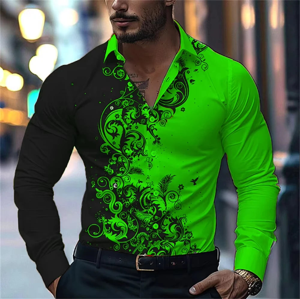 Men'S Stylish Floral Print Dress Shirt - Casual Long Sleeve Button-Up Design Floral Print Shirt