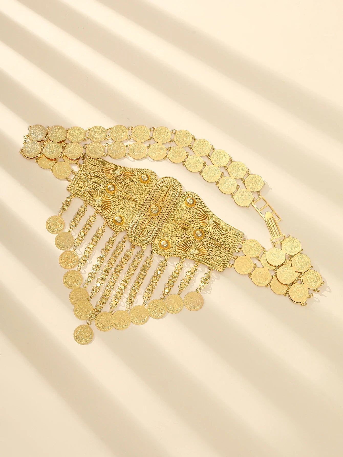 Bohemian Style Gold Lace Tassel Waist Belt for Women Fashionable Outdoor outing