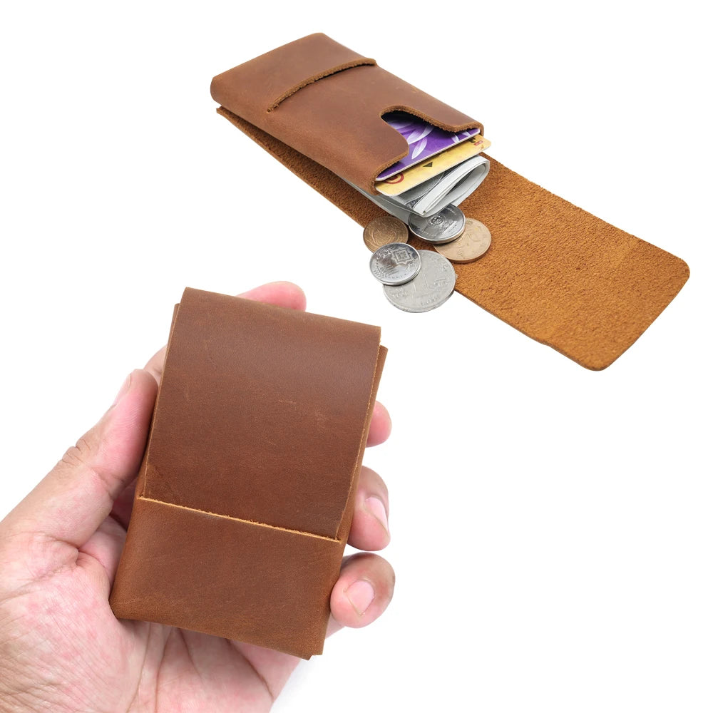 Retro Leather Mini Wallet Money Bag Handmade Vintage Card Holder Pocket Coin Purse Organizer