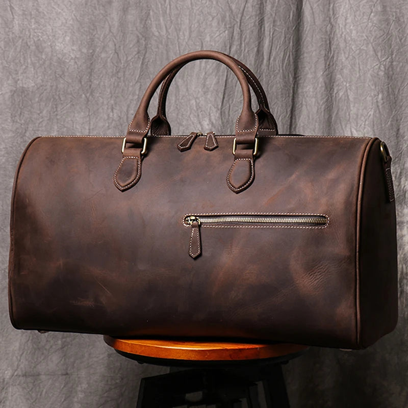 Leathfocus Men's Cowhide Travel Bag Women's Weekend Handbag Large Capacity Vintage Duffle Bag Crazy Horse Leather Laptop Bag