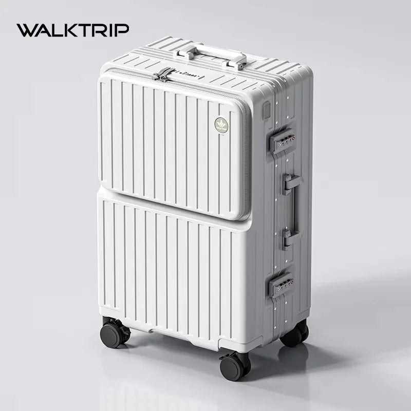Front Opening Pocket Suitcase PC Material Travel Rolling Luggage with Aluminum Frame TSA Lock Cup Holder Charging Port 20/24/26
