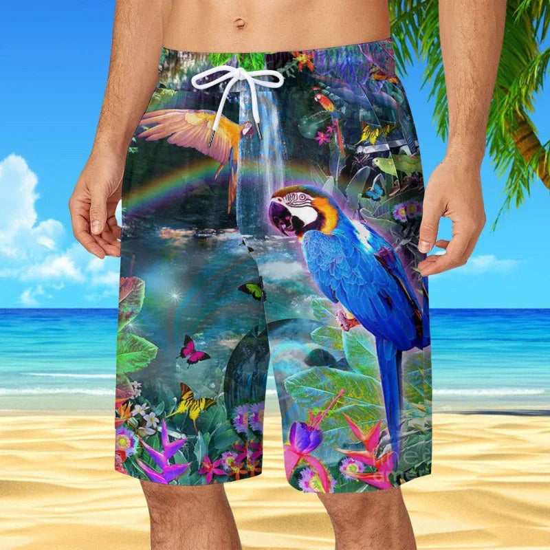Men's Hawaiian Beach Shorts Coconut Tree 3D Print Quick Dry Oversized Surfing Board Shorts Summer Swimsuits Trunks Man Clothing