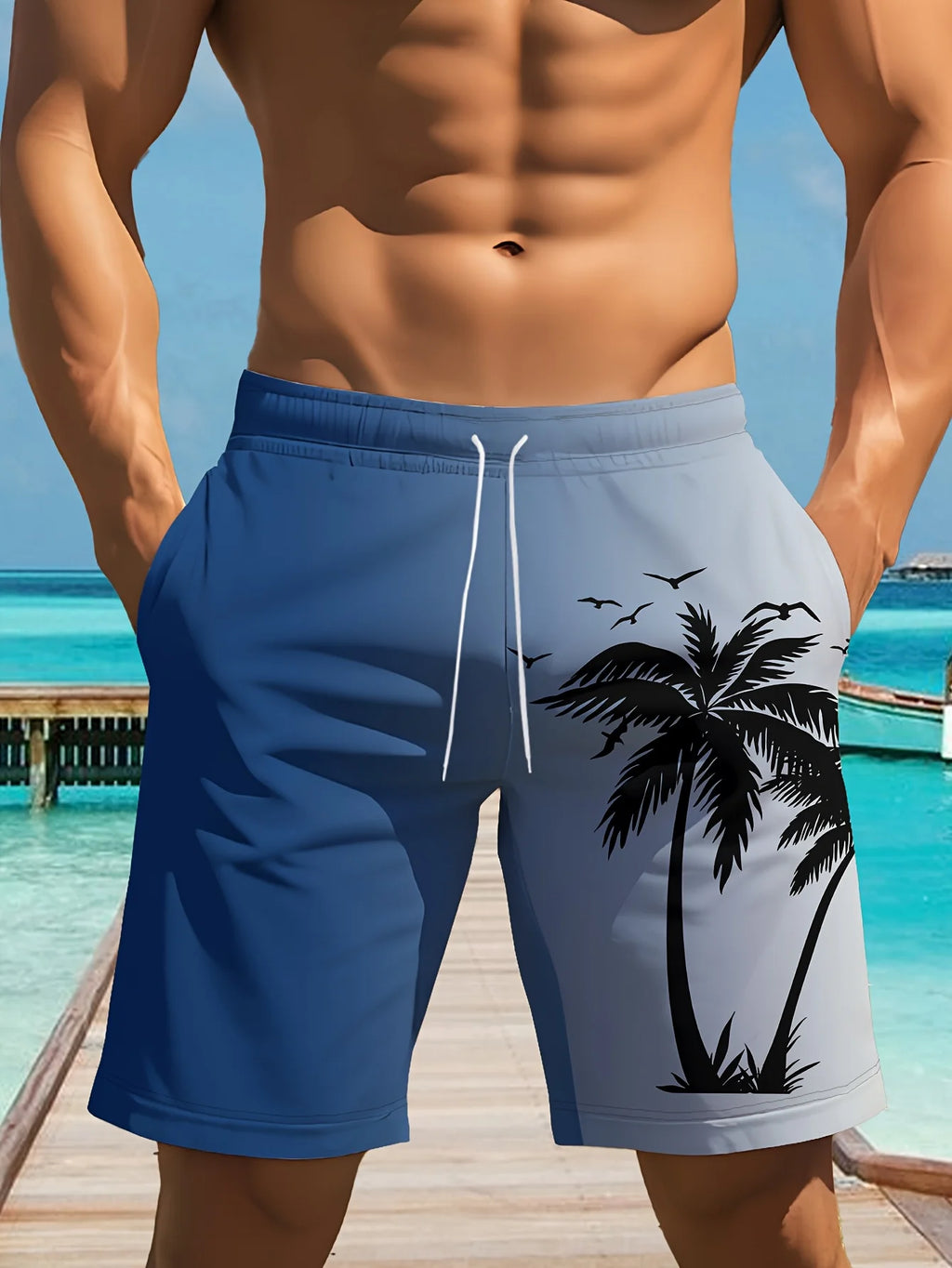 Men's Ocean Coconut Tree Print Beach Shorts Summer New Vacation Surfboard Casual Classic Men's Quick-Dry Shorts