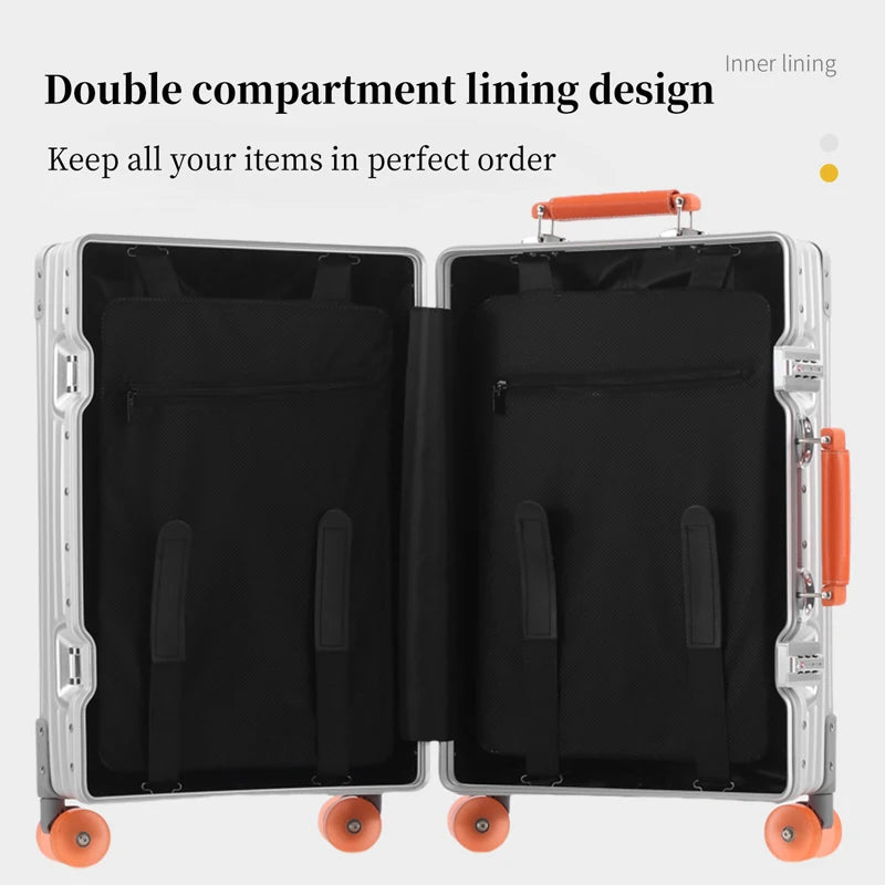 Jelly wheel all-aluminum magnesium alloy suitcase 20-inch carry-on luggage, sit-on suitcase with lock, 28-inch telescopic handle