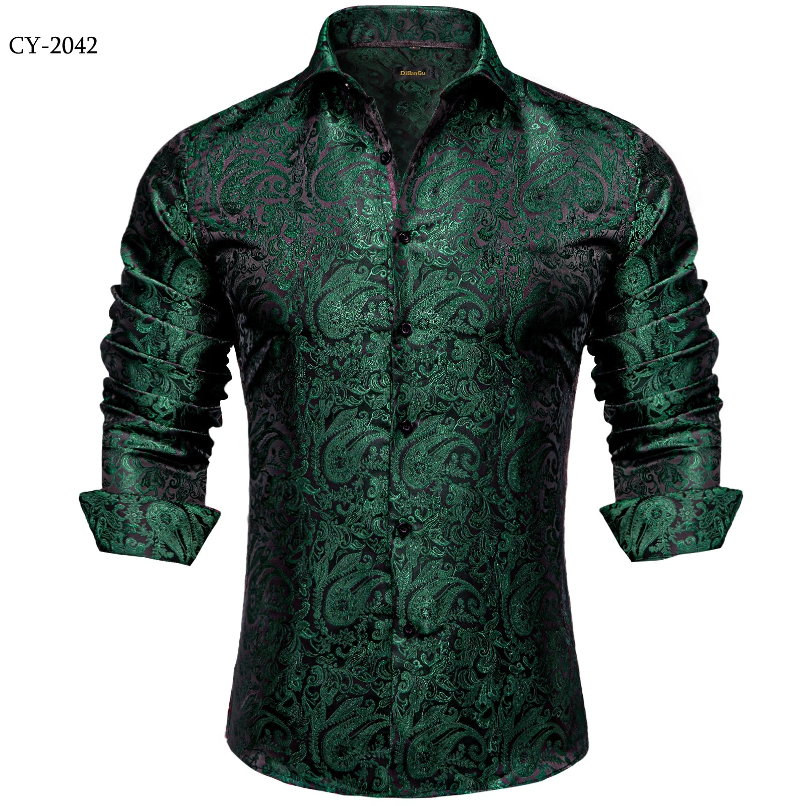 Men's Shirts Long Sleeve Polyester Dress Shirts Luxury Tuxedo Turn Down Collar Social Paisley Shirt Men Clothing